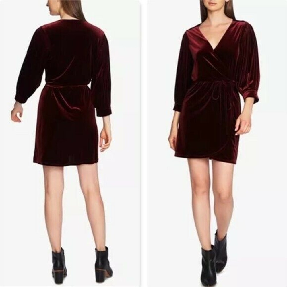 NWT 1.State Burgundy Velvet Wrap Mini Dress M Holiday Cocktail